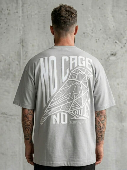 No Cage Oversized Terry Tee – Heather Grey | Premium Heavyweight Streetwear T-Shirt