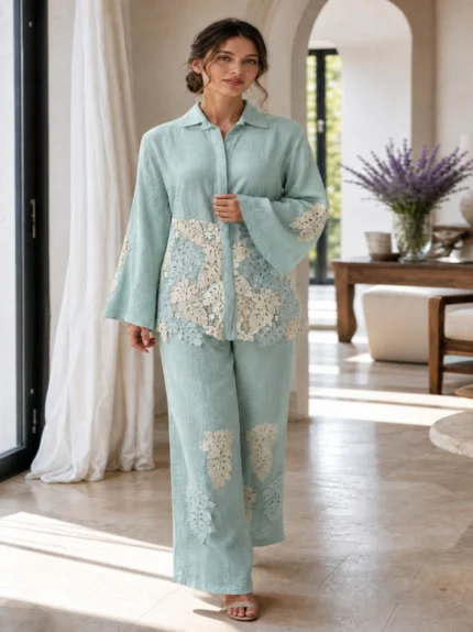 Womens Lace Leaf Elegant Co - ord Set