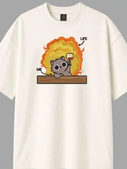 Me vs Life Cat Meme Embroidered Unisex T Shirt