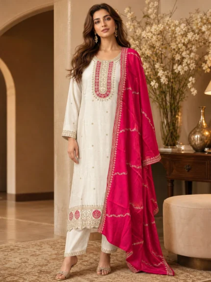 Champagne Gold Brocade Silk Kurta Set with Mughal Daman Motif & Banarasi Dupatta
