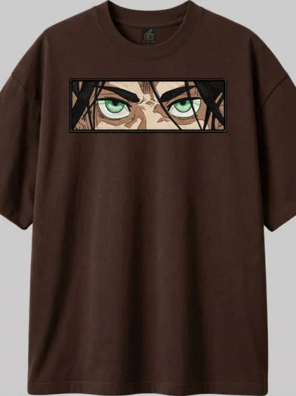 Eren Yeager Eyes Embroidered Unisex Boxy Fit T - Shirt